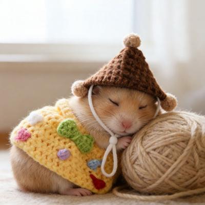 Set Hamster Clothes Knitted Hat Strap Crochet with Adjustable Top Hamster Guinea Pig Small Animals