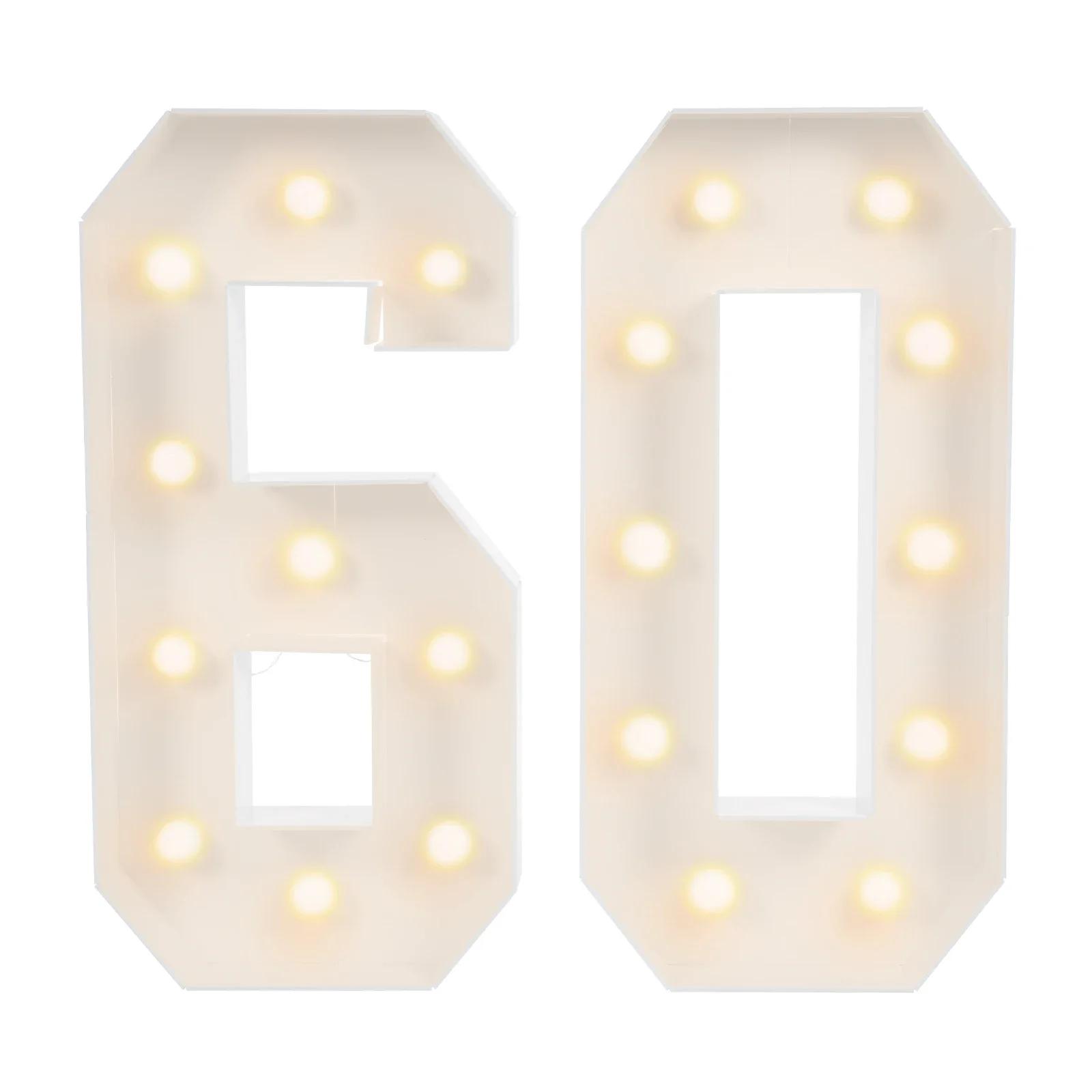 

Двусторонняя светодиодная лента с цифрой 60 и подсветкой, с батарейным отсеком, светодиодные лампочки, Освещение для вечеринки в честь 60-летия, Пенокартон, Белый белый