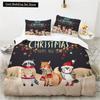 Merry Christmas King Queen Duvet Red Cartoon Santa Car Animals Bedding Set for Children Boy Girl Happy Holiday Theme Quilt Cover