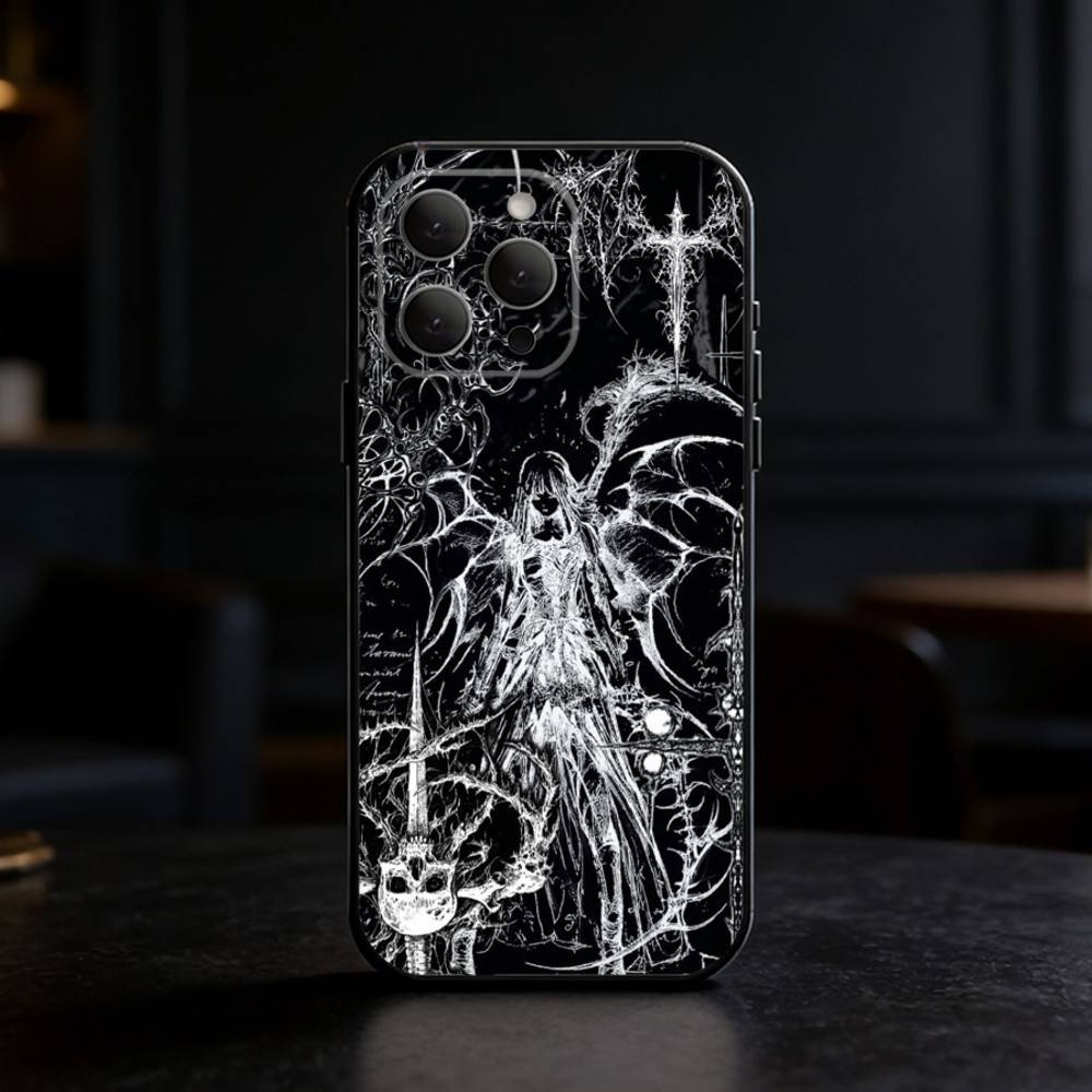 Gothic Cyber Sigil Cross Eyes Skull Phone Case For iPhone 17,16,15,14,13,12,11 Plus,Pro Max,SE4Soft Silicone Black Cover