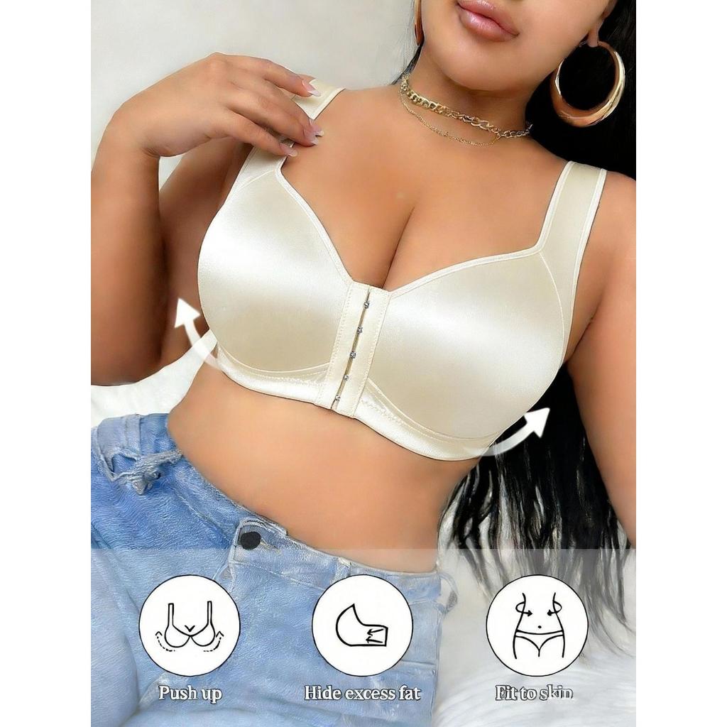 Satin-Unterwäsche mit Knopfleiste vorne, Damen, Große Größen, Raffung, Sport, BH ohne Bügel Text