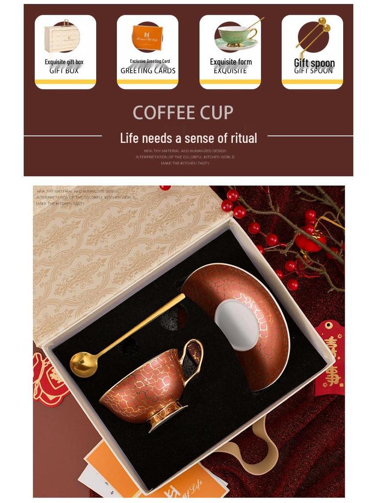 Vergoldetes Premium Knochenporzellan Kaffeetasse & Untertasse - Retro, Exquisit, Hochwertiges Geschenkset für den Hausgebrauch
