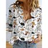 Fashion Flower Cute Cat Pattern 3D Print Women's Long Sleeves Shirt Autumn Animal Women's Holiday Shirt Women's Clothing