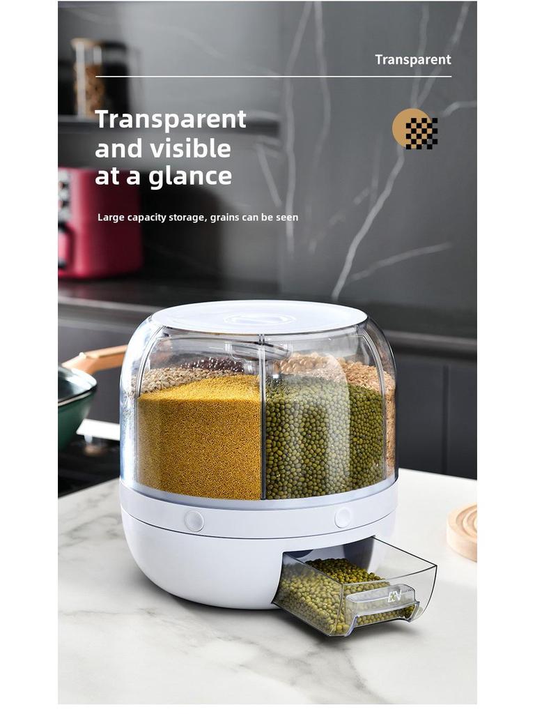 Rotating Rice Storage Container: Insect and Moisture-Proof Sealed Jar with Partition for Grain Preservation
