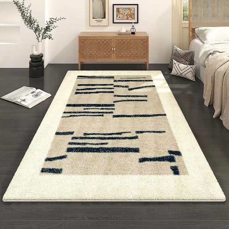 Washable Cream Wabi-Sabi Living Room Floor Mat - Irregular Style