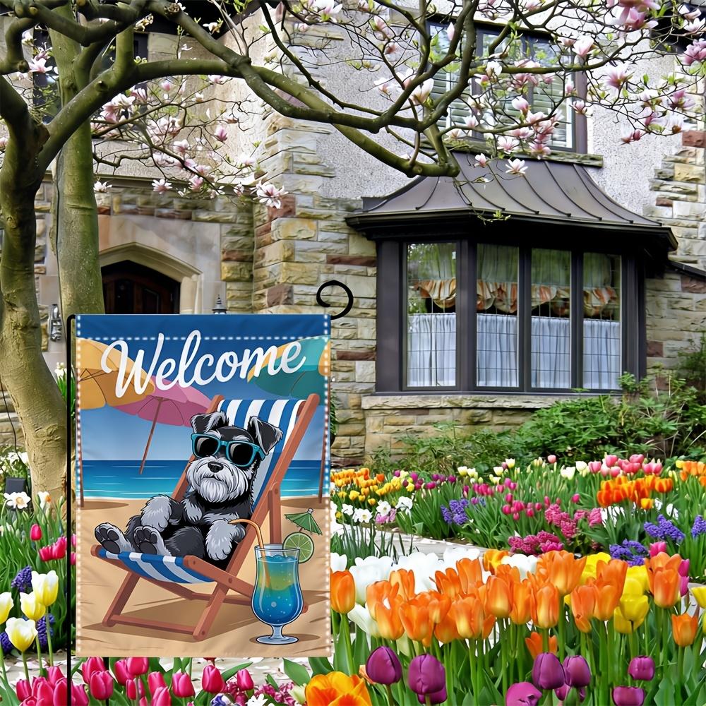 1pc Schnauzer Beach Welcome Garden Flag - 30.48x45.72 cm, Outdoor Yard Decor