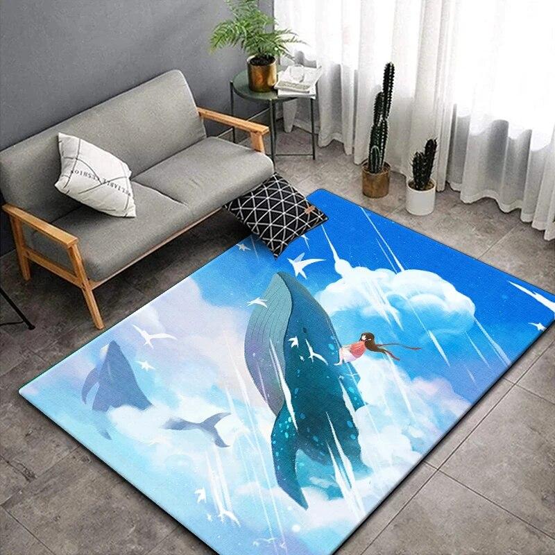 Teppiche mit Walen und Mädchen für Wohnzimmer, Yogamatte, Küchenzubehör, Badezimmerzubehör, Kinderzimmerdekoration, Badezimmermatte