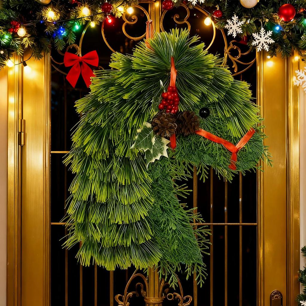 Weihnachtskranz für Haustür Wiederverwendbar Festlicher Pferdekopf Weihnachtskranz Dekoration für Innen Außen Fenster Kaminsims Restaurant