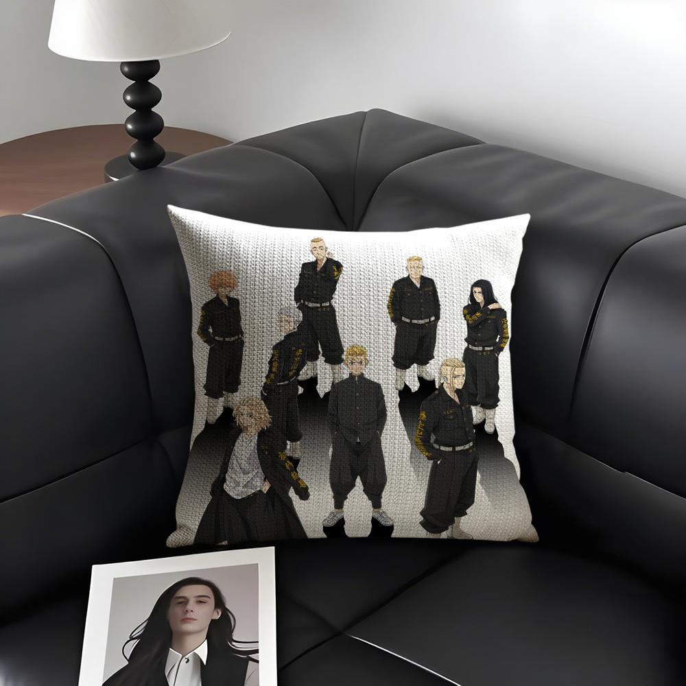 TTokyo RevengerR Anime Cushion Cover Natural Linen Organic Fabric DoubleSided Printing Sofa Home Decor Gift Pillow Case