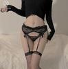 Sexy Black Lace Garter Stockings with Open Crotch Fishnet Leggings Set