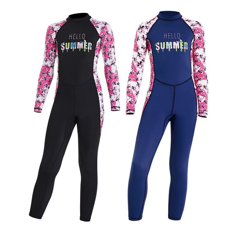 Girls UV Protection Long Sleeve One-Piece Swimwear Snorkeling Diving Outdoor Water Sports