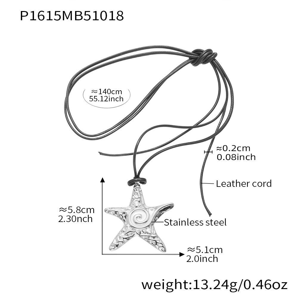 Qiong Yao 18K Gold Star Necklace with Black Leather Cord - Bold European & American Runway Style