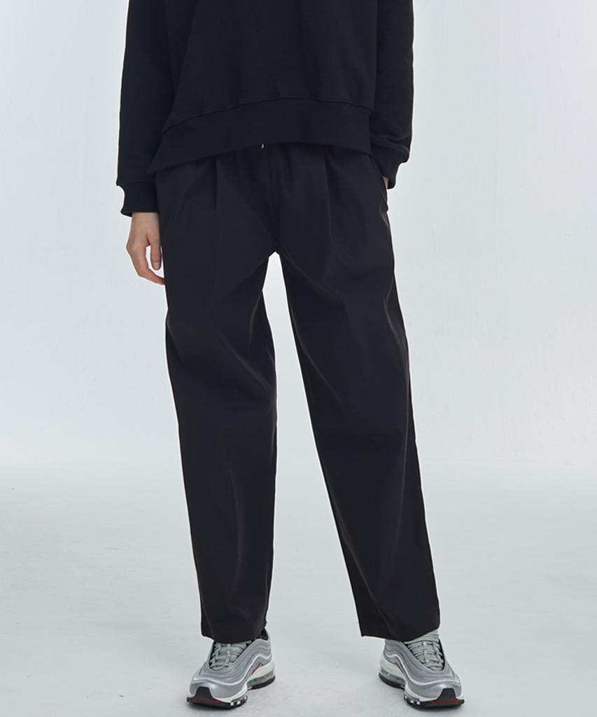 Manavis Seven Single-Pleat Wide Elastic Waist Pants [Black]