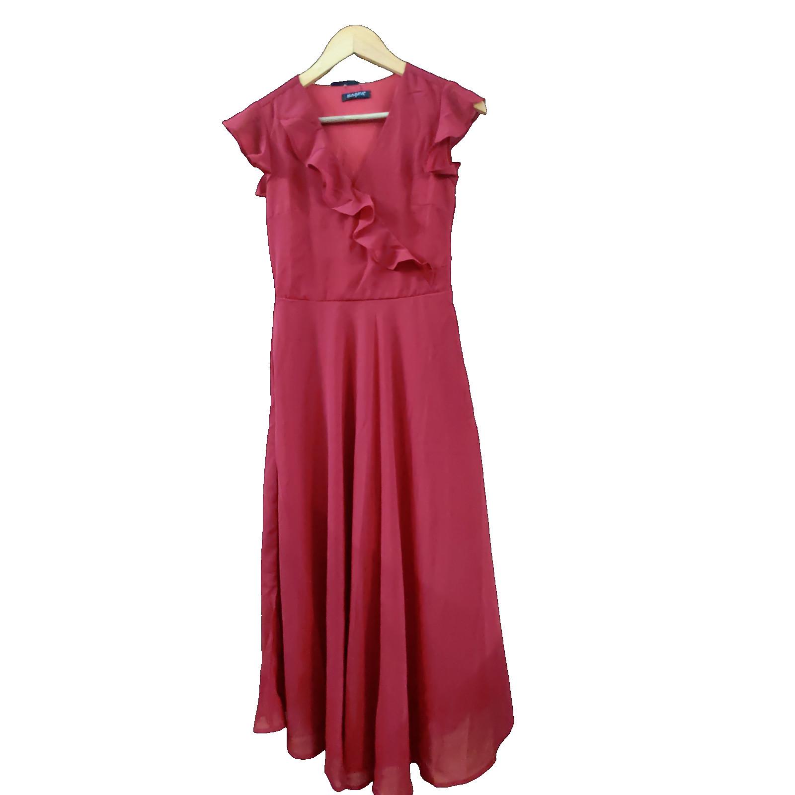 

@ Chiffon V Neck Pleated Ruffle Formal Party Maroon For Women h823 Zr718-60%Off