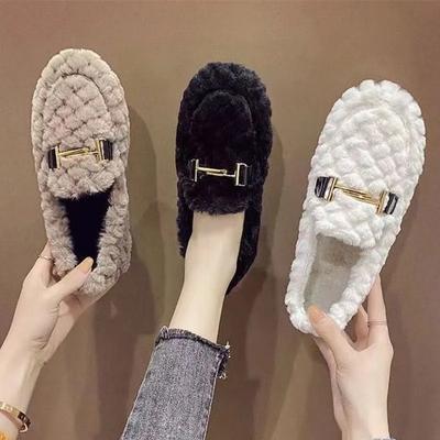 Winter warme Baumwollpantoffeln für Damen, Indoor-Flachboden, warme Tasche mit Absatz, Baumwollschuhe, weich besohlt, Mao Mao, Hausarrest, Doudou-Schuhe