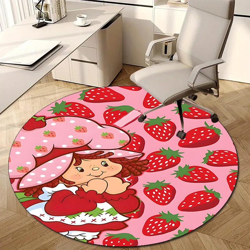 1pc Strawberry Princess2 Design Printed Area Round Carpet for Bedroom Living Room Home Decor Rugs Mat Non Slip Mat Rug for Bedside