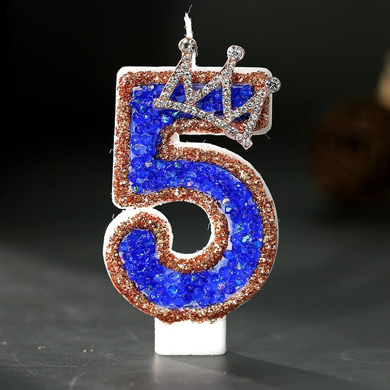 Niebieska Korona Świeczka Urodzinowa Cyfry 0-9 Świeczka z Brokatem Świeczki na Tort Dekoracja na Imprezę Cupcake na Rocznicę