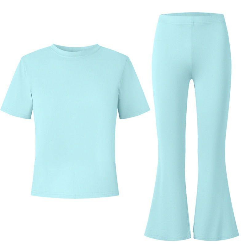 8-12 Years Girls' Solid Color T-shirt and Flare Pants Set Casual Clothes