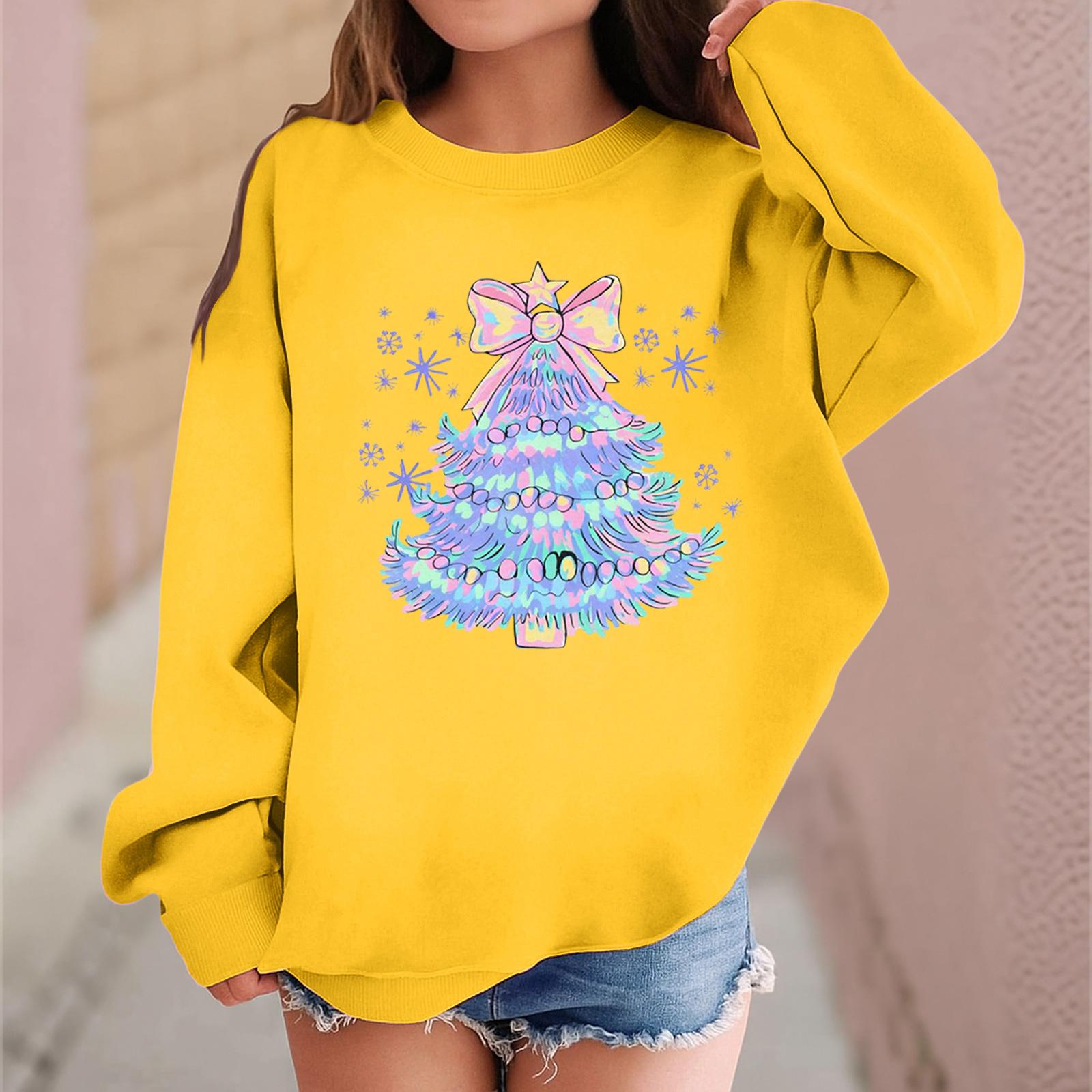 

Детский модный повседневный пуловер с длинными рукавами и свободного кроя с рождественским принтом 140 жёлтый