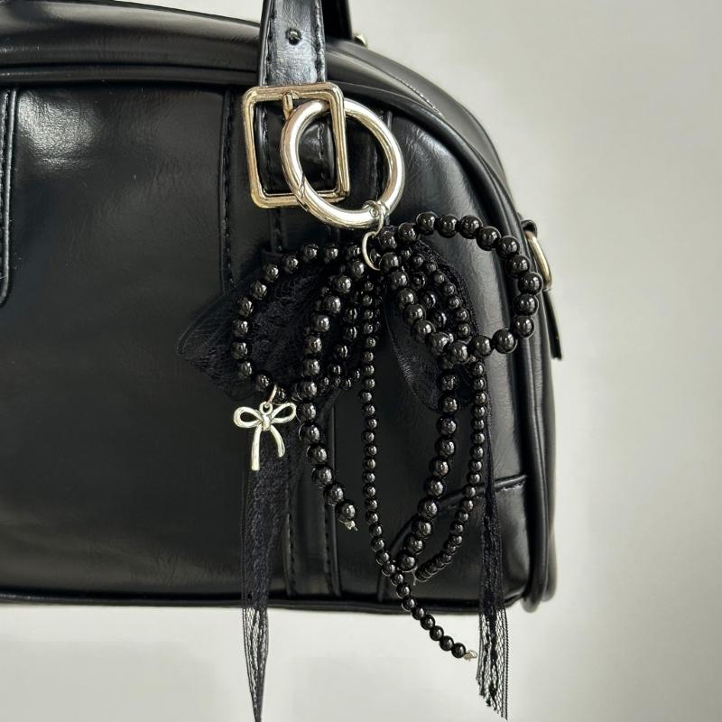 Stylish Imitation Pearls Beaded Bowknot Shaped Keychain Bag Ornament Butterfly Knot Jewelry for Purses and Accessories