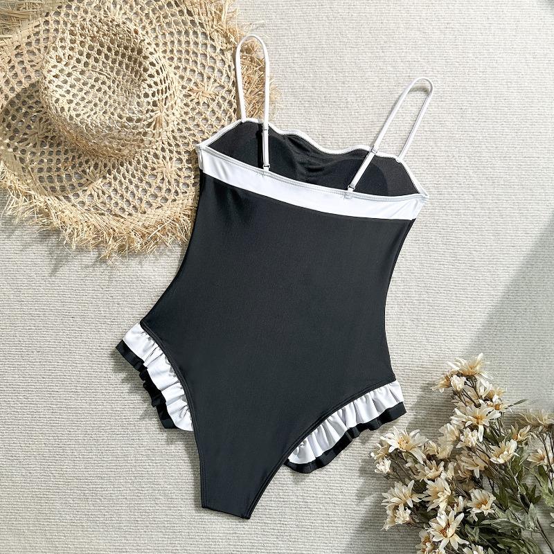 Maillot de bain une pièce sexy pour femme, couleur unie, à volants, coupe ajustée