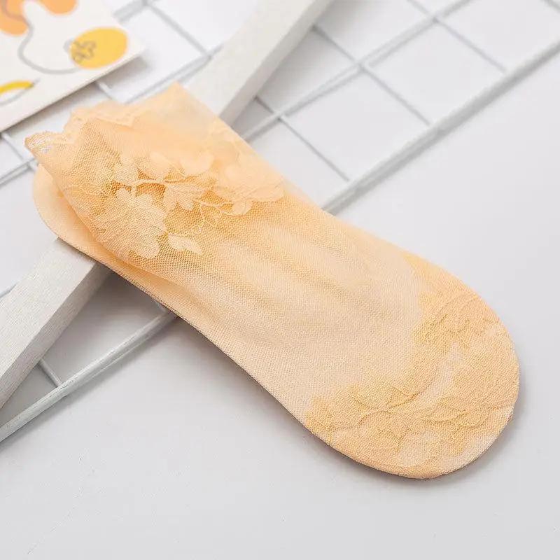 Summer Women Lace Socks Sexy Antiskid Non-slip Invisible Liner Sock Female Elastic Comfy Thin Breathable Ankle Short Black Socks