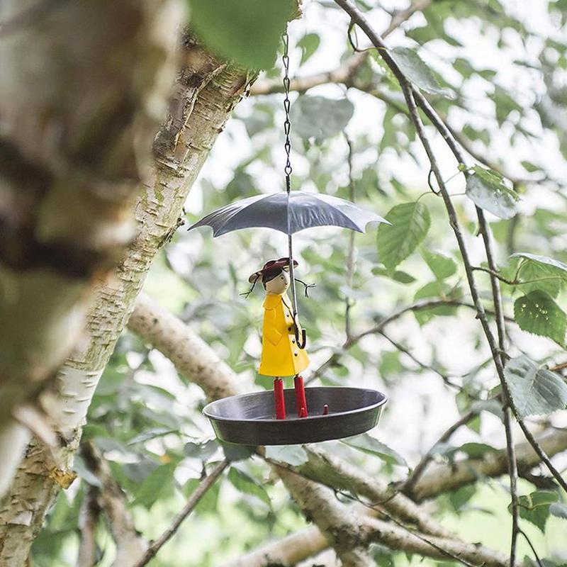 Durable Bird Feeder Light Metal Bird Feeder Metal Chain Hanging Bird Feeder Set with Girl Umbrella for Outdoor for Hummingbirds