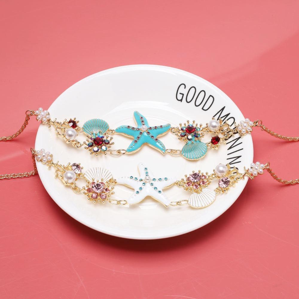 Zinc Zinc Alloy Rhinestone Pearl Bohemian Shell Necklace Sea Series Starfish Beach Bracelet  Vacation