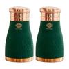 Pure Copper Bedroom Water Bottle with Inbuilt Glass, Green Silk Finish Hammered Design Volume - 1 Litre (Pack of 2)