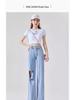 Women's High Waist Ice Silk Ripped Jeans - 2025 Summer Collection, Loose Straight Wide-Leg Pants