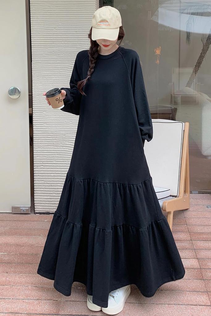 Chubikime Long Loose Long Crew Solid Plus Flared Women's Dress, Fit, Sleeves, Neck, Color, Sizes, Figure-Flattering, Slimming, Stylish, Dress, Casual,