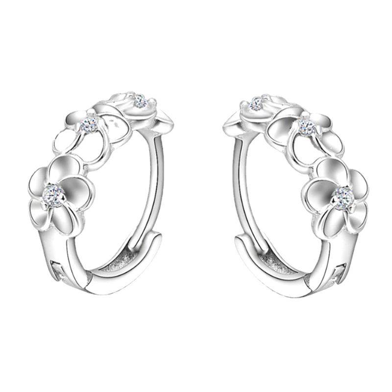 

1 Pair Sterling Silver Small Rose Flower Round Hoop Earring Aaa Zircon For Women Female Charm Engagement Wedding Jewelry