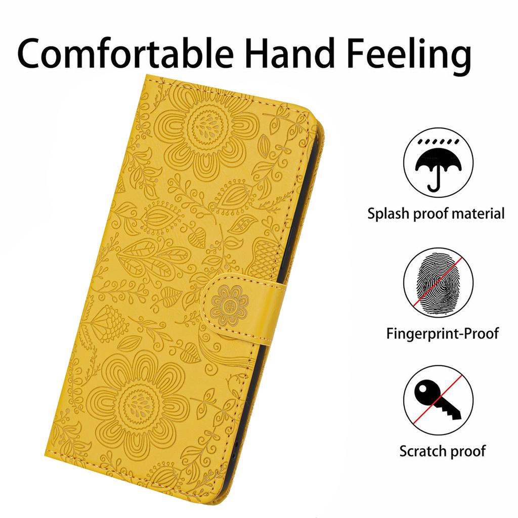For Samsung Galaxy A55 5G Case Flower Imprint Leather Flip Wallet Phone Cover with Wrist Strap