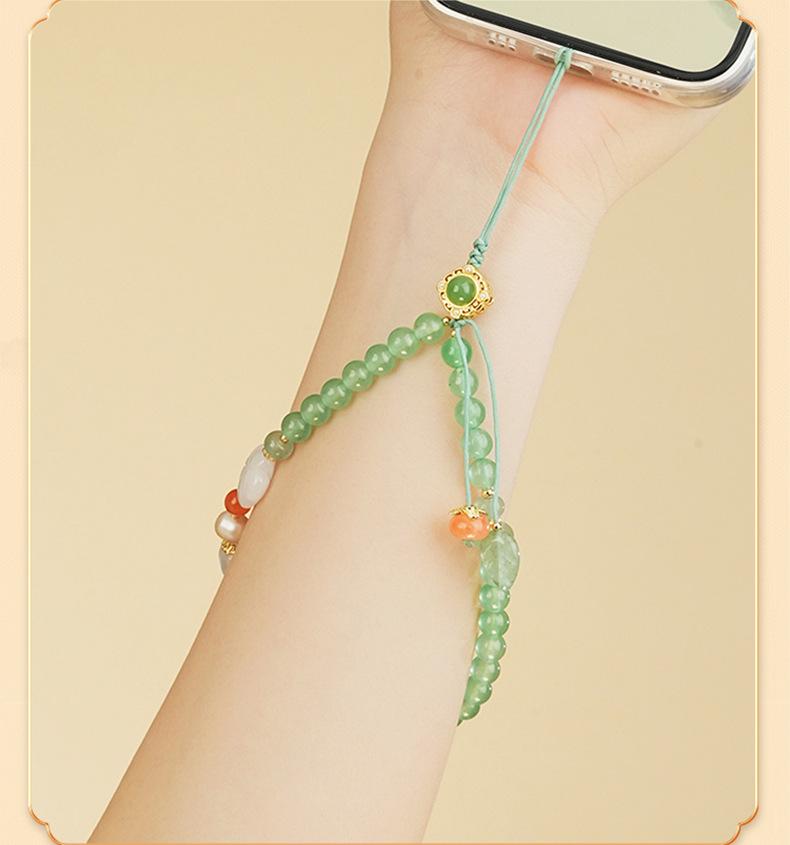 Ran Pu Chinese Style Jade Phone Wrist Strap: Spring Collection Beaded Lanyard for Women