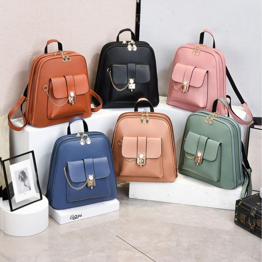 Taizhou women's bag fashionable women's backpack atmospheric solid color texture backpack versatile bag