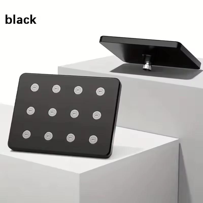 Upgraded1pc Bathroom High Pressure Shower Head, Silvery Plating/black Square Large Flow Ceiling Mounted Supercharge Shower Head