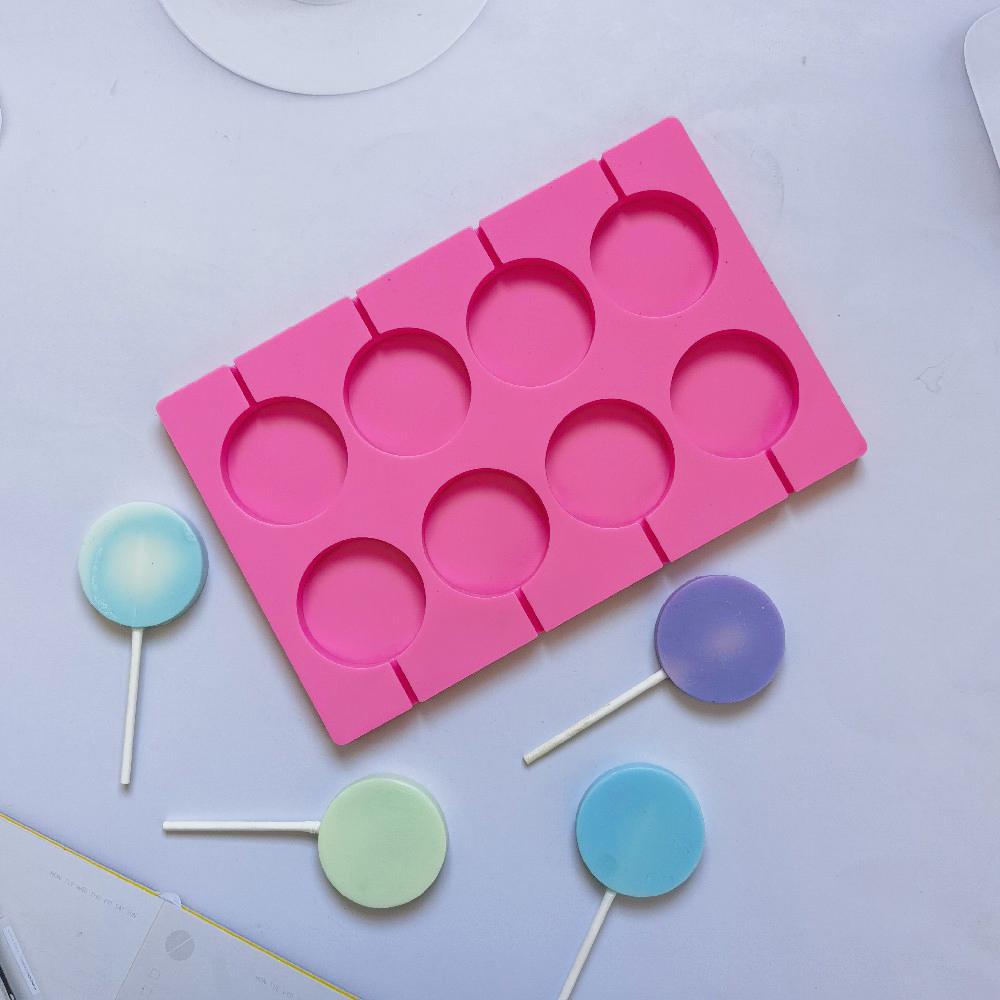 8-Cavity Round Silicone Lollipop Candy Mold Homemade Kids Cake Chocolate Cookies Mould Baking Pastry Decorating Tools