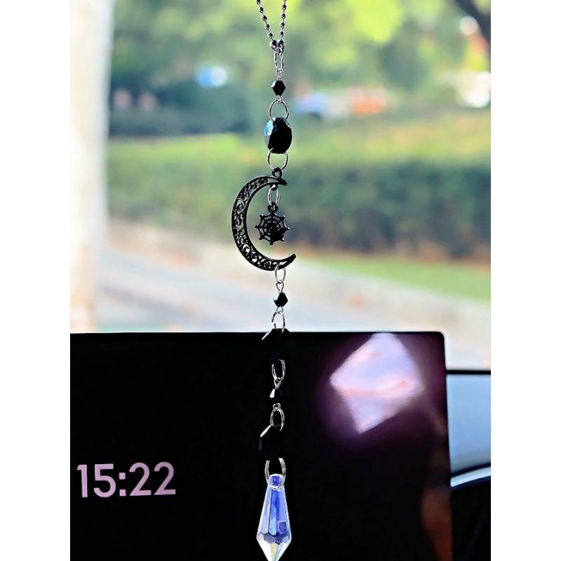 2 шт. Хэллоуин Готский Подвеска на Зеркало Заднего Вида Автомобиля Черная Луна Паутина Хрустальный Ловец Солнца Для Декора Салона Автомобиля 2PC чёрный