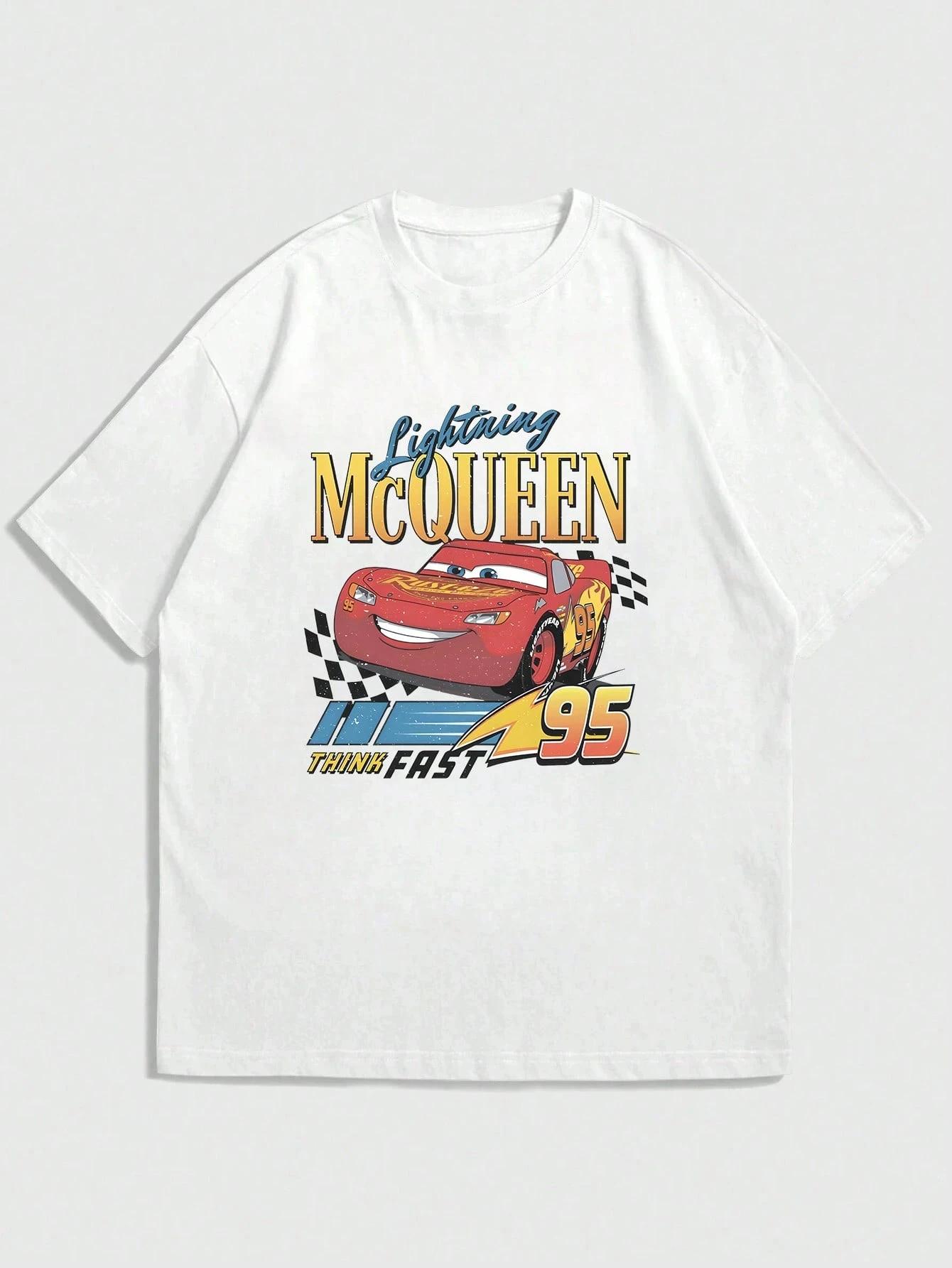 

Мужская повседневная футболка с мультяшным принтом Disney Cars McQueen, с коротким рукавом, летняя, хлопковая, мужские футболки, одежда Y2k, мужская одежда, футболки S