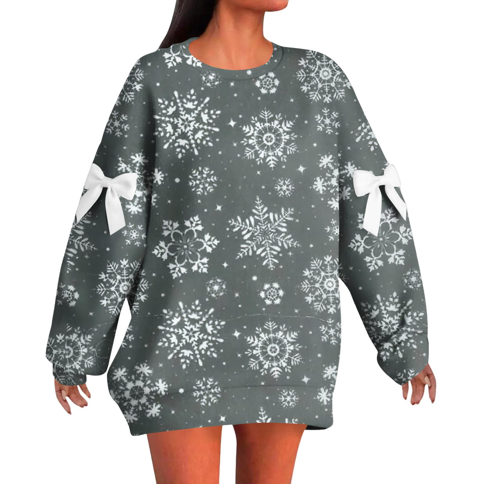 

Женский рождественский пуловер с принтом и бантом, с круглым вырезом, длинными рукавами, свободного кроя M