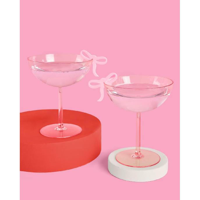 xo, Fetti Pink Bow Drink Markers - 8 count, 2" | Tying the Knot Bachelorette Party, Coquette Birthday Party Accessory, Girly Ribbon Party Drink