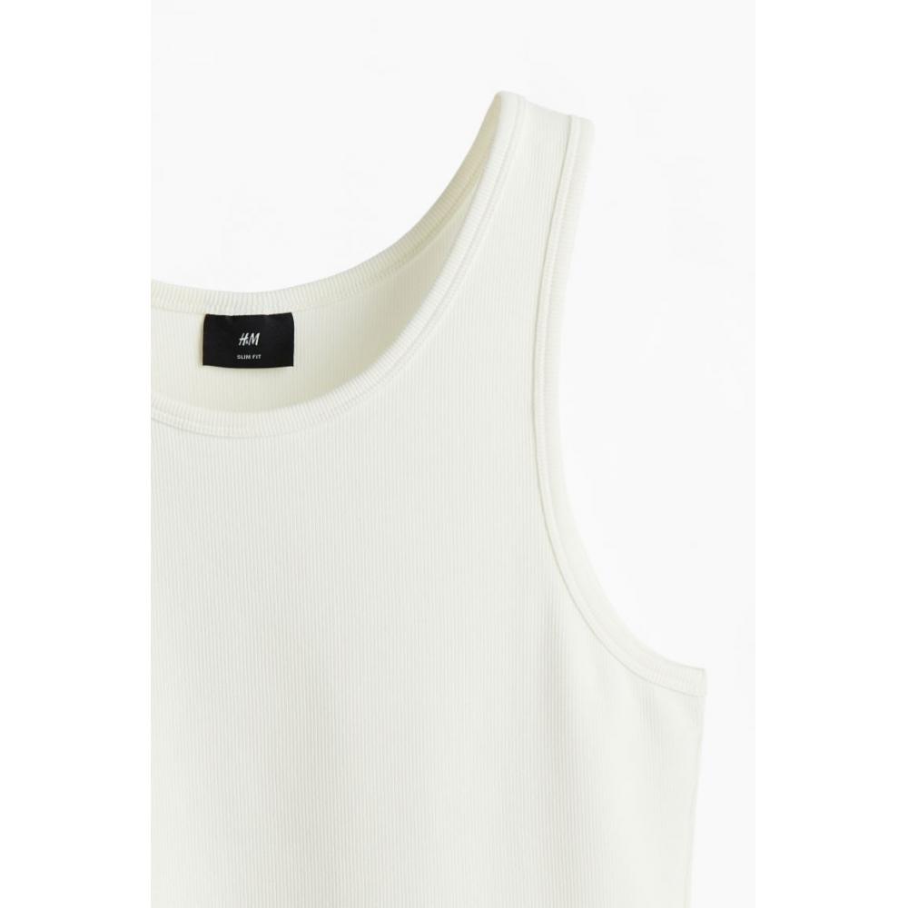 H M sliM Fit Ribbed Sleeveless Top wHite