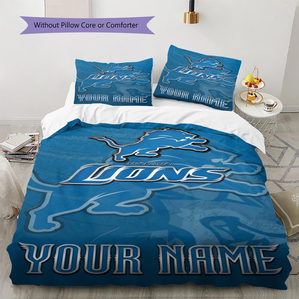 Name Custom Detroit Lions Logo Pattern Bedding Set Quilt Cover Pillowcase Home Decor Gift (1 * duvet cover + 2 * pillowcase, without core)