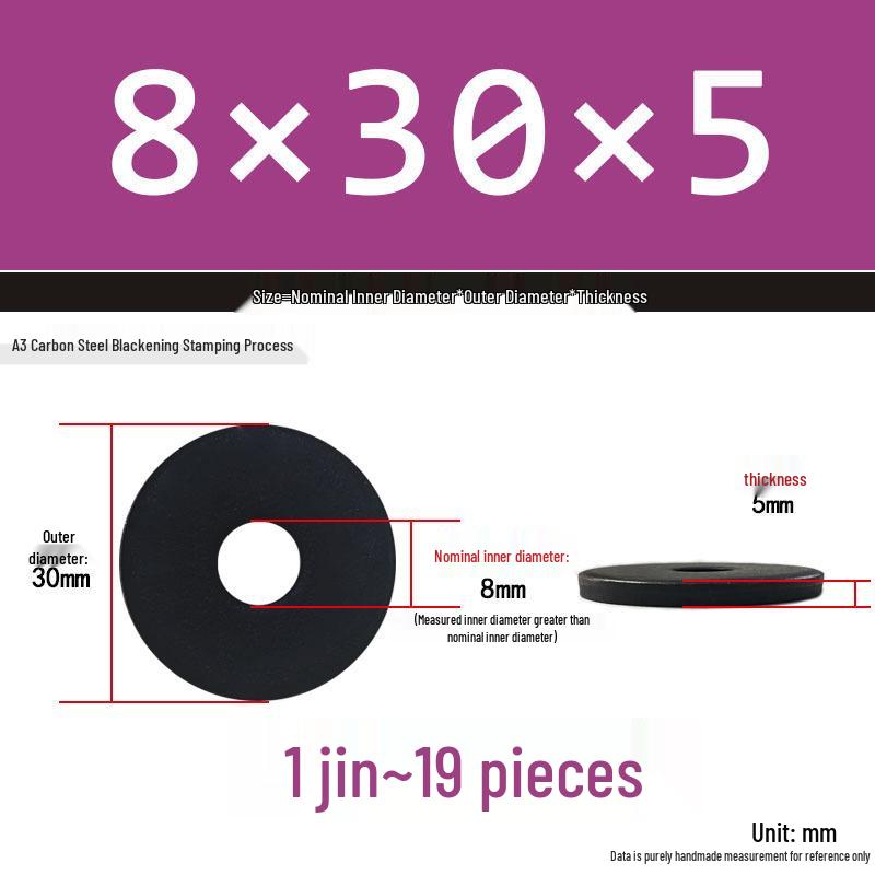 Blackened Thickened Metal Flat Washer Spacer, Round, M3-M42