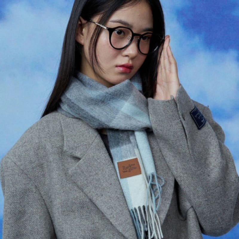 RECLOW MUNM CHECK CASHMERE 100% MUFFLER GRAY