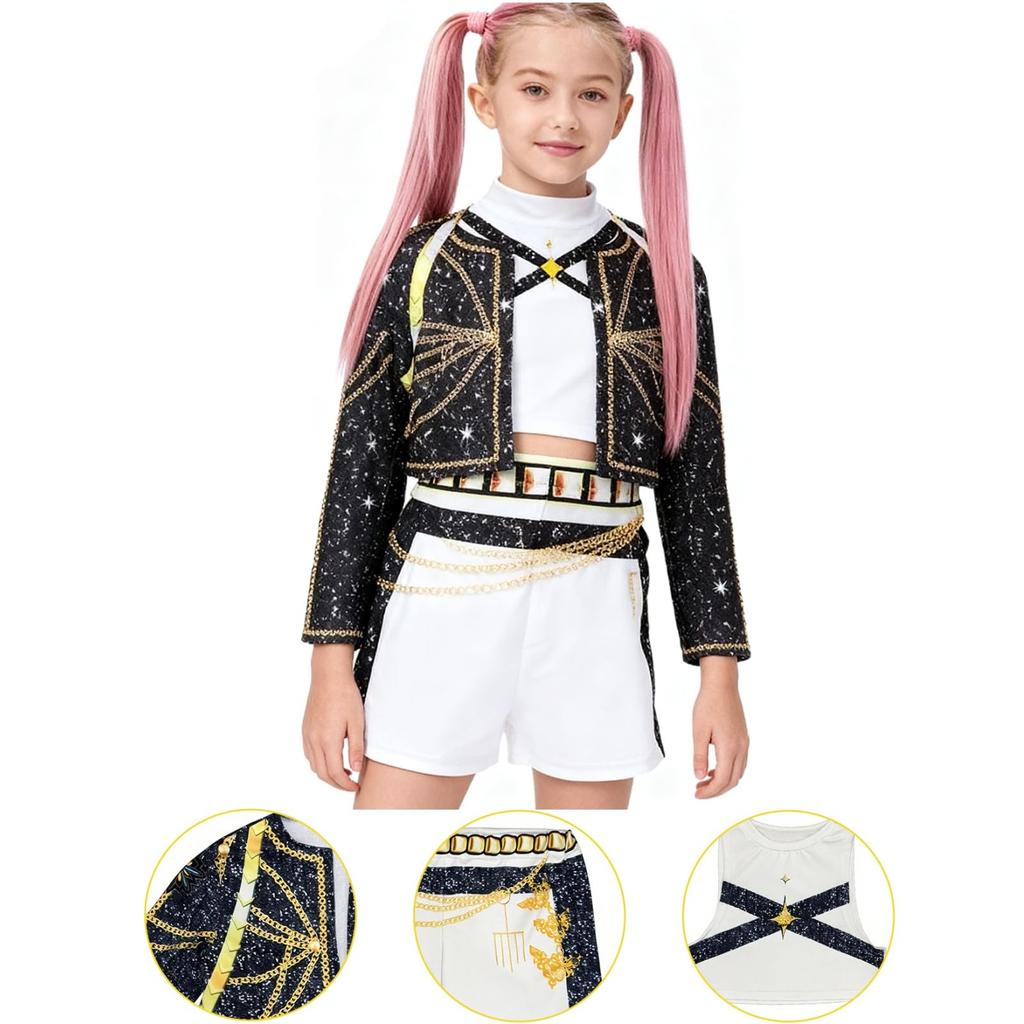 Cosplay Bambina Cacciatore di Demoni Giacca Top Pantaloni con Microfono Zoe Mila Rumi Adatto per la Scuola Culturale e Qualsiasi Evento Fotografico [Mprocen]