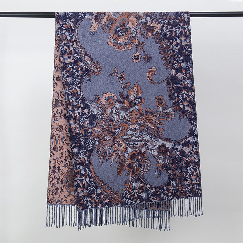 Winter Female Scarf Cashmere Shawls Wraps Women Floral Long Hijab Stoles Pashmina Bufanda Tassel Autumn Lady Headband