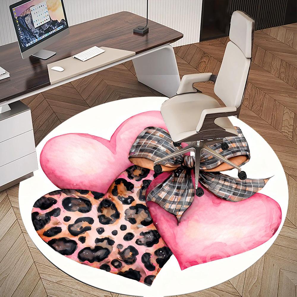 1PC heart leopard print Office Round Area Rug, Under Office Chairs Bedroom Living Room Home Decor, Carpet for Office -1110157