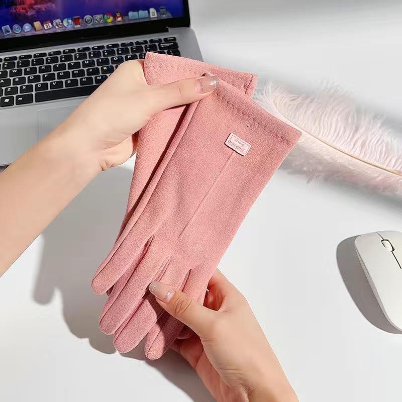Gloves women's autumn and winter fleece thickened warmth and cold-proof German velvet outdoor cycling high elasticity free size autumn