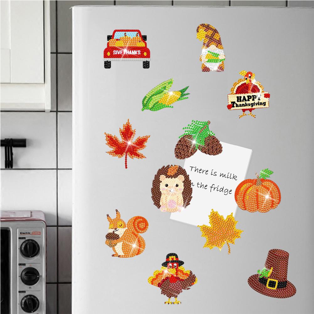 8/12PCS Diamond Painting Fridge Magnets Sticker Thanksgiving Refrigerator Magnets for Fridge Whiteboards Car Mailbox Decoration